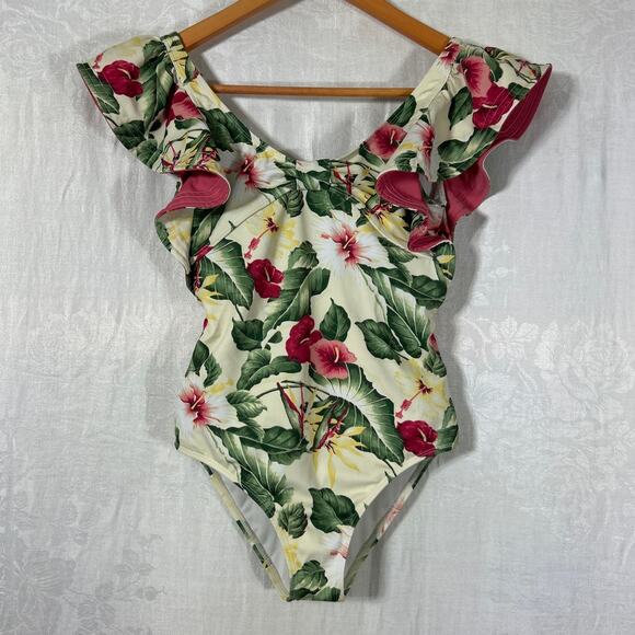 Janie and Jack Other - Janie Jack Swim Suit 12 One Piece Yellow Green Pink Floral Ruffle Sleeves